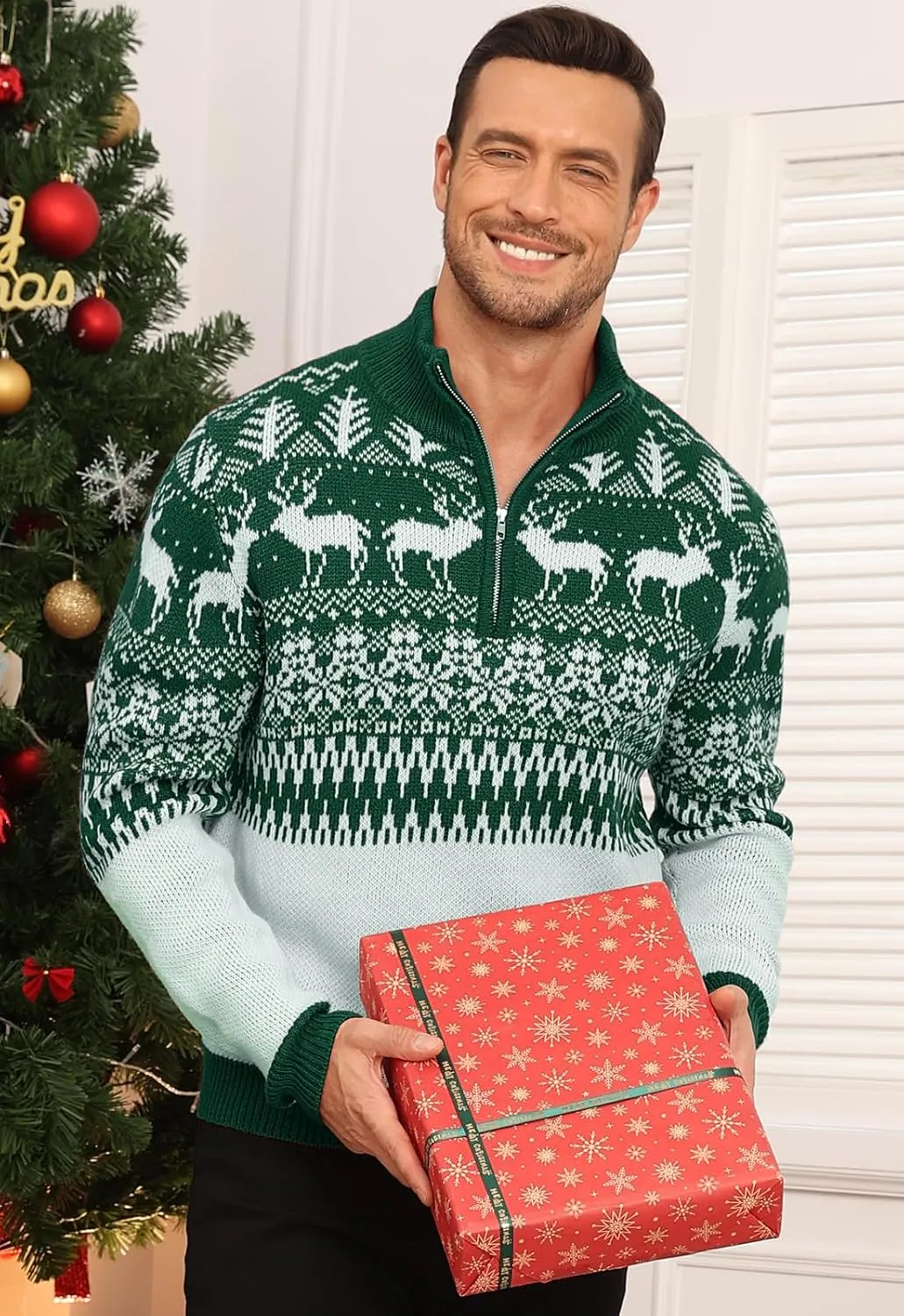 Aiyino Men's Halloween Christmas Knitted Pullover Sweater Warm Long Sleeve Polo Sweaters