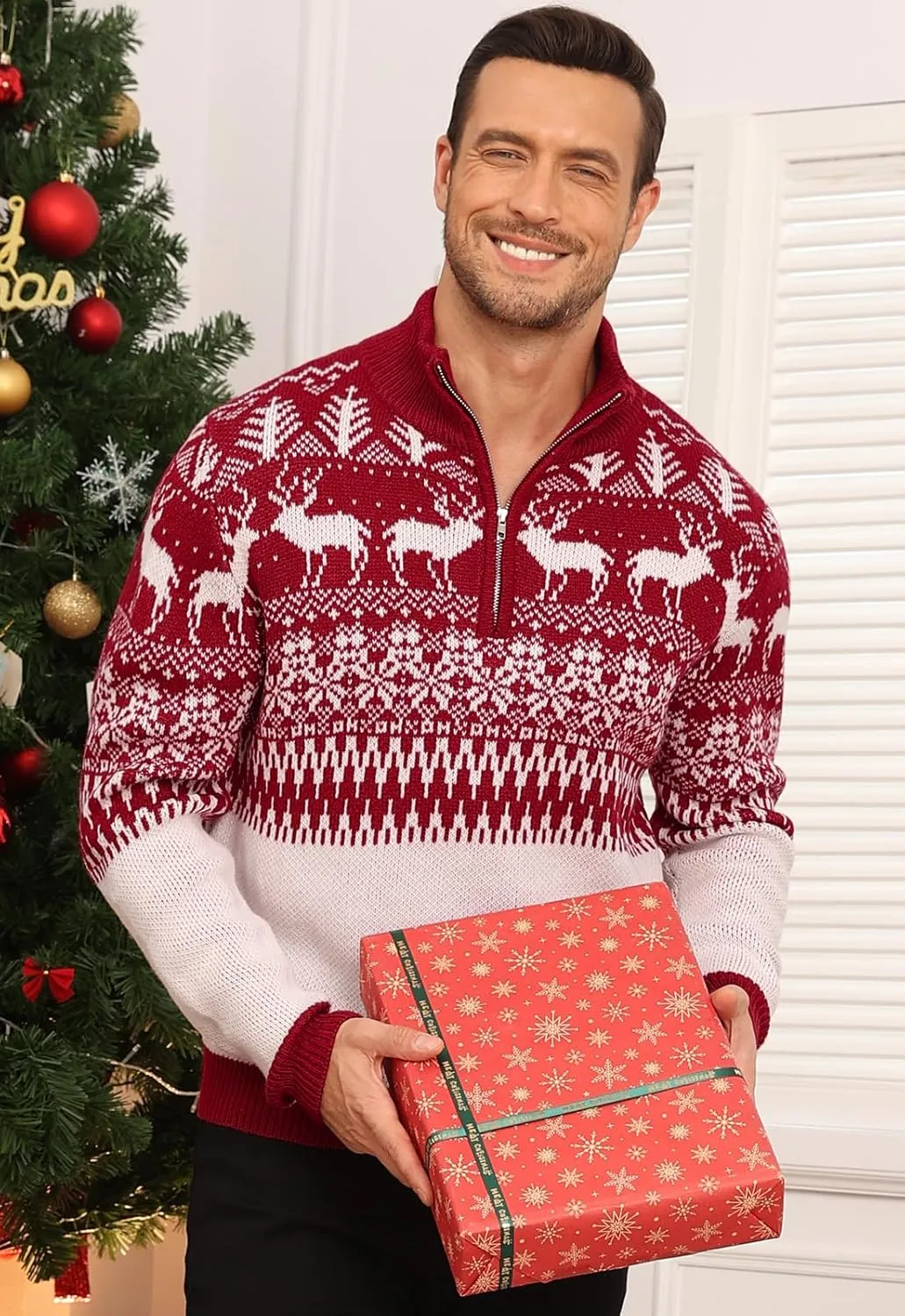 Aiyino Men's Halloween Christmas Knitted Pullover Sweater Warm Long Sleeve Polo Sweaters