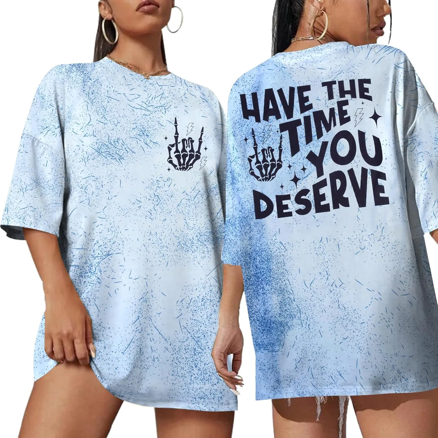 ASTANFY Oversized Tshirts for Women: Deserve Day Shirt Funny Skeleton Shirts Casual Oversized Graphic Tees Tops