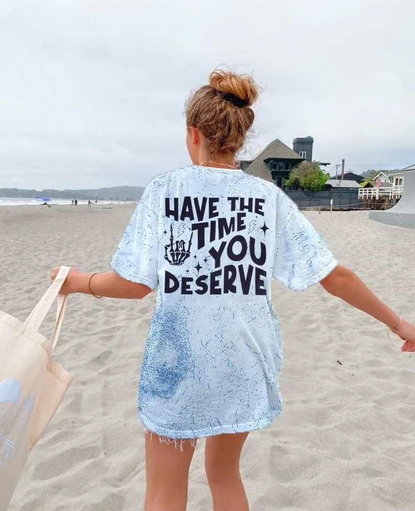 ASTANFY Oversized Tshirts for Women: Deserve Day Shirt Funny Skeleton Shirts Casual Oversized Graphic Tees Tops
