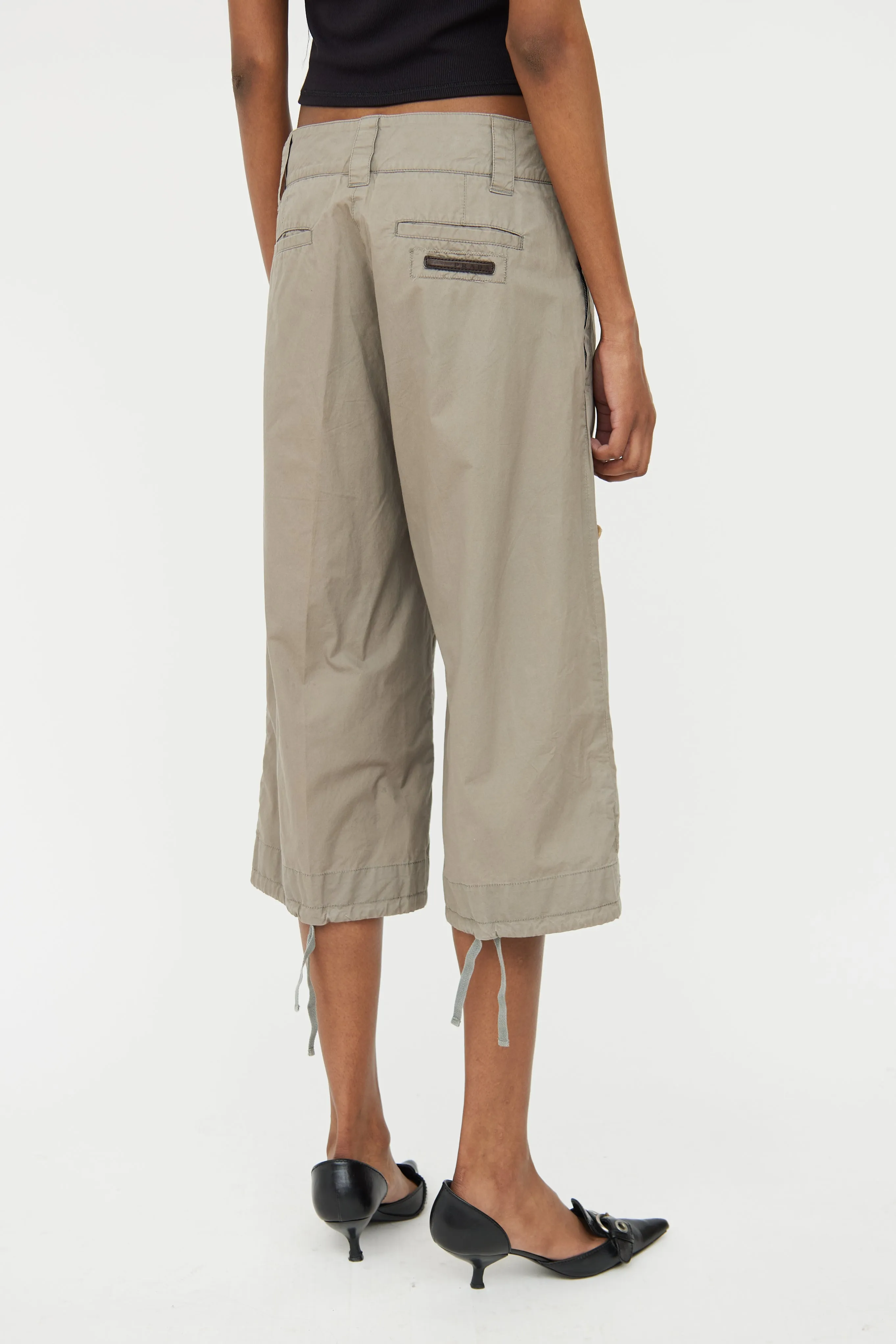 Beige Cotton Cropped Pant