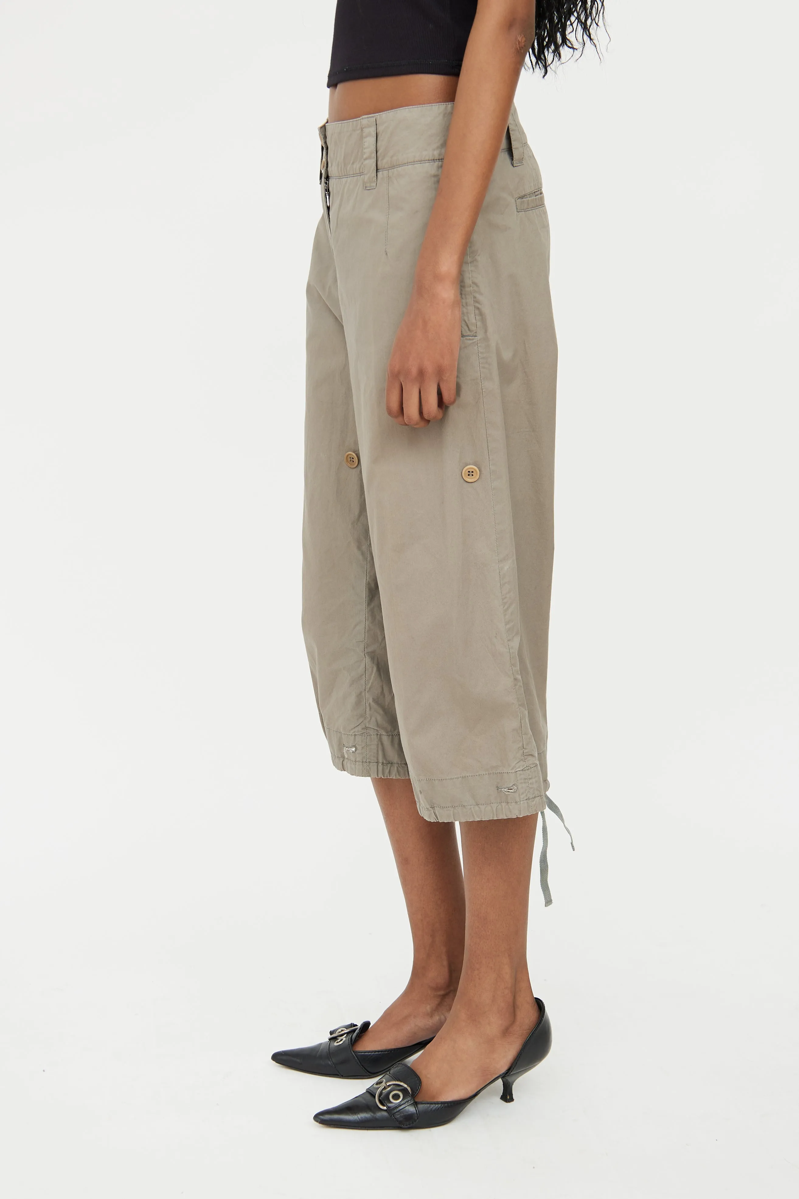 Beige Cotton Cropped Pant