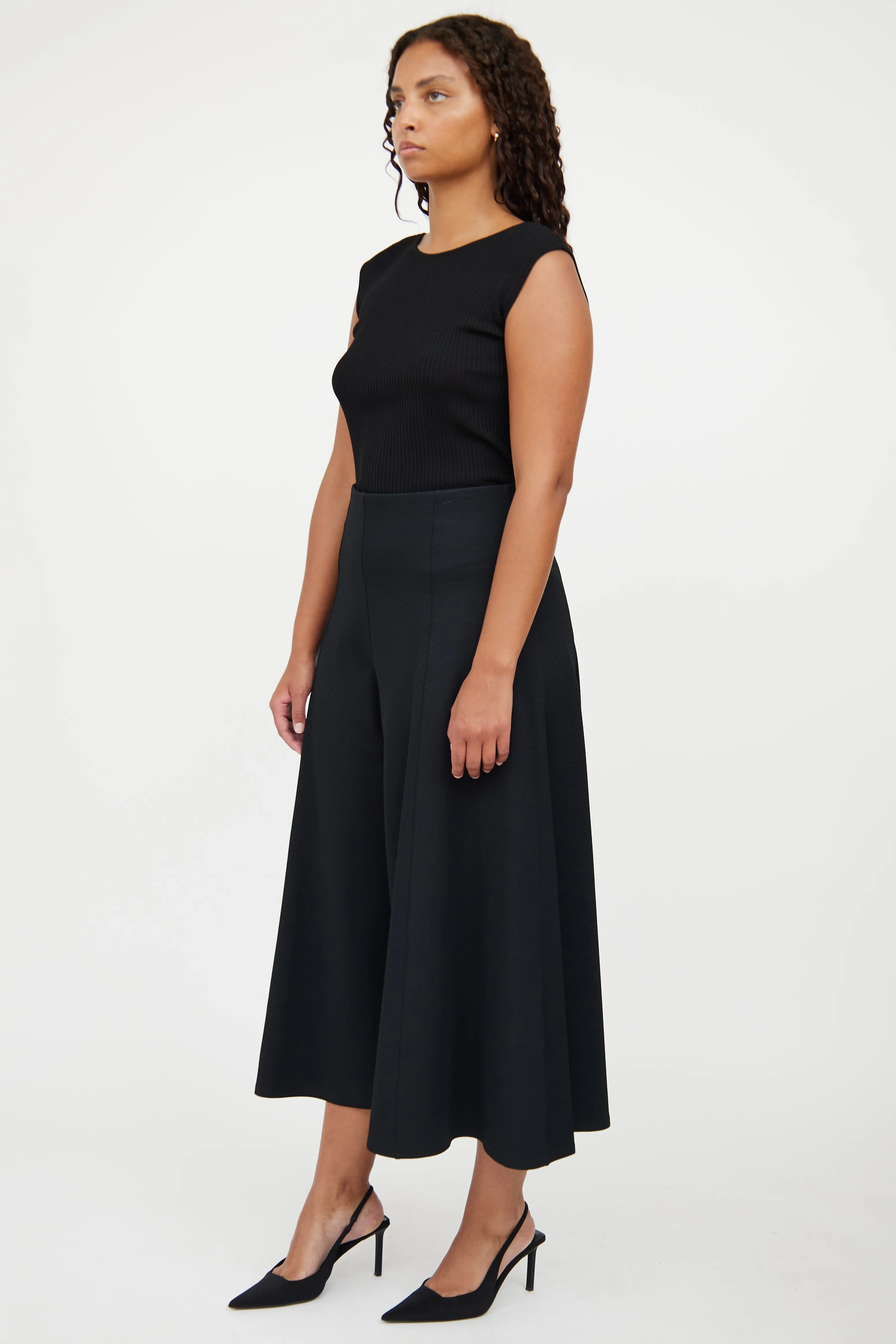 Black Cropped Culotte Pant