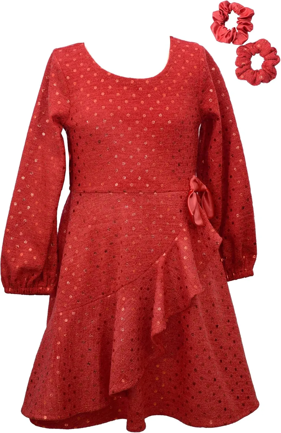 Bonnie Jean Holiday Christmas Dress - Red Dress with Scrunchies Girls and Plus Size