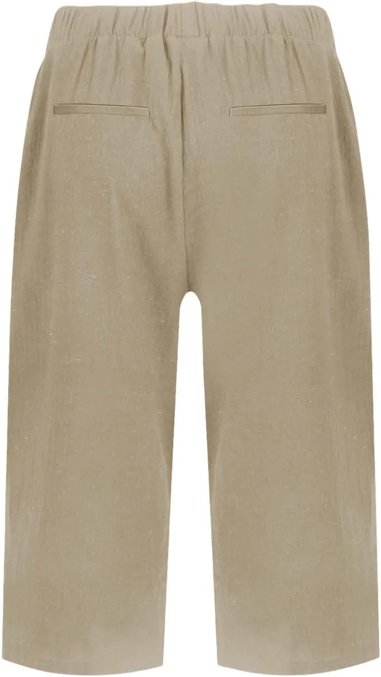 Capri Pants for Women Linen Elastic Weight Drawstring Pant 2025 Summer Casual Cotton Wide Leg Trouser with Pockets