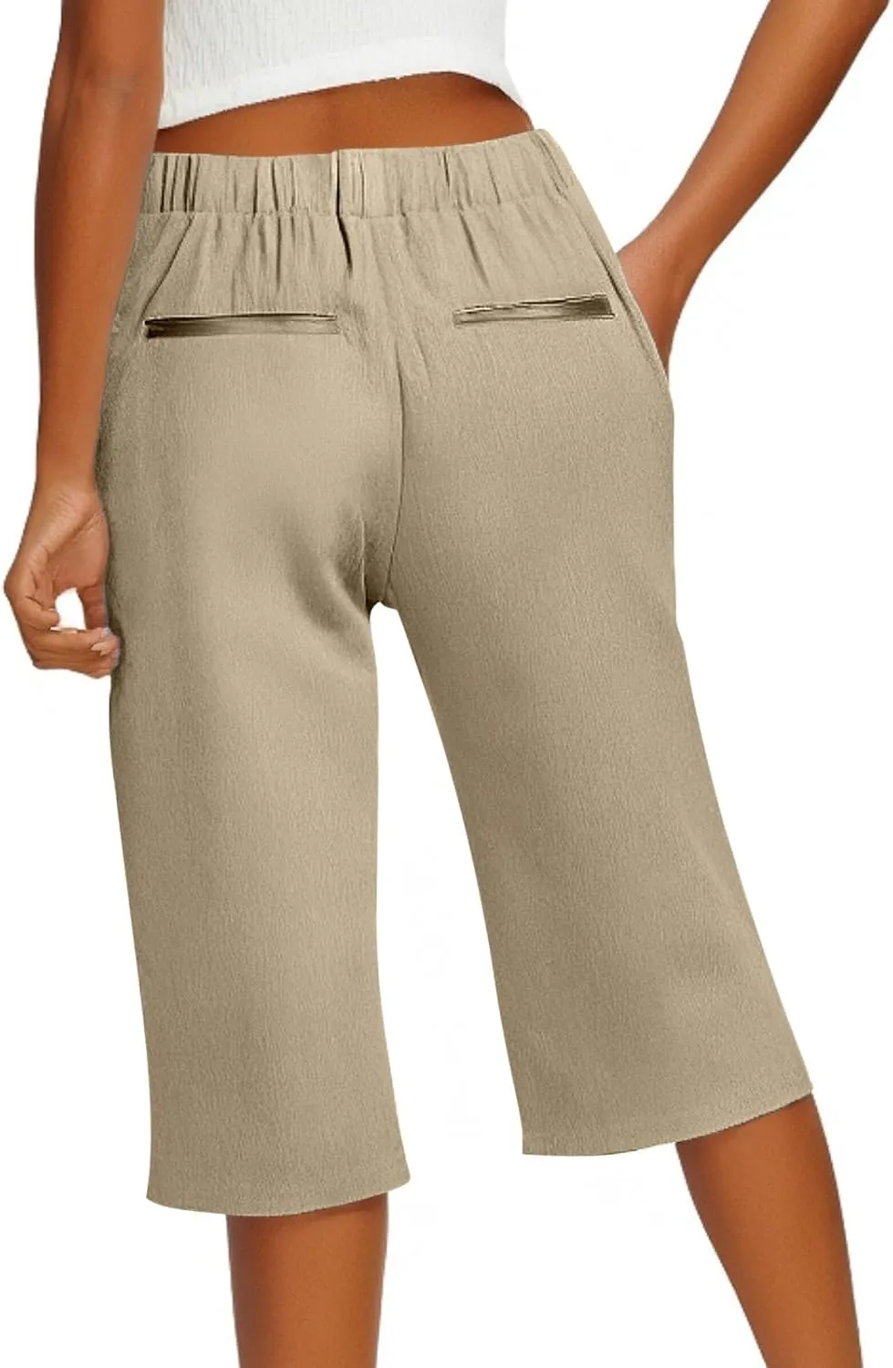Capri Pants for Women Linen Elastic Weight Drawstring Pant 2025 Summer Casual Cotton Wide Leg Trouser with Pockets