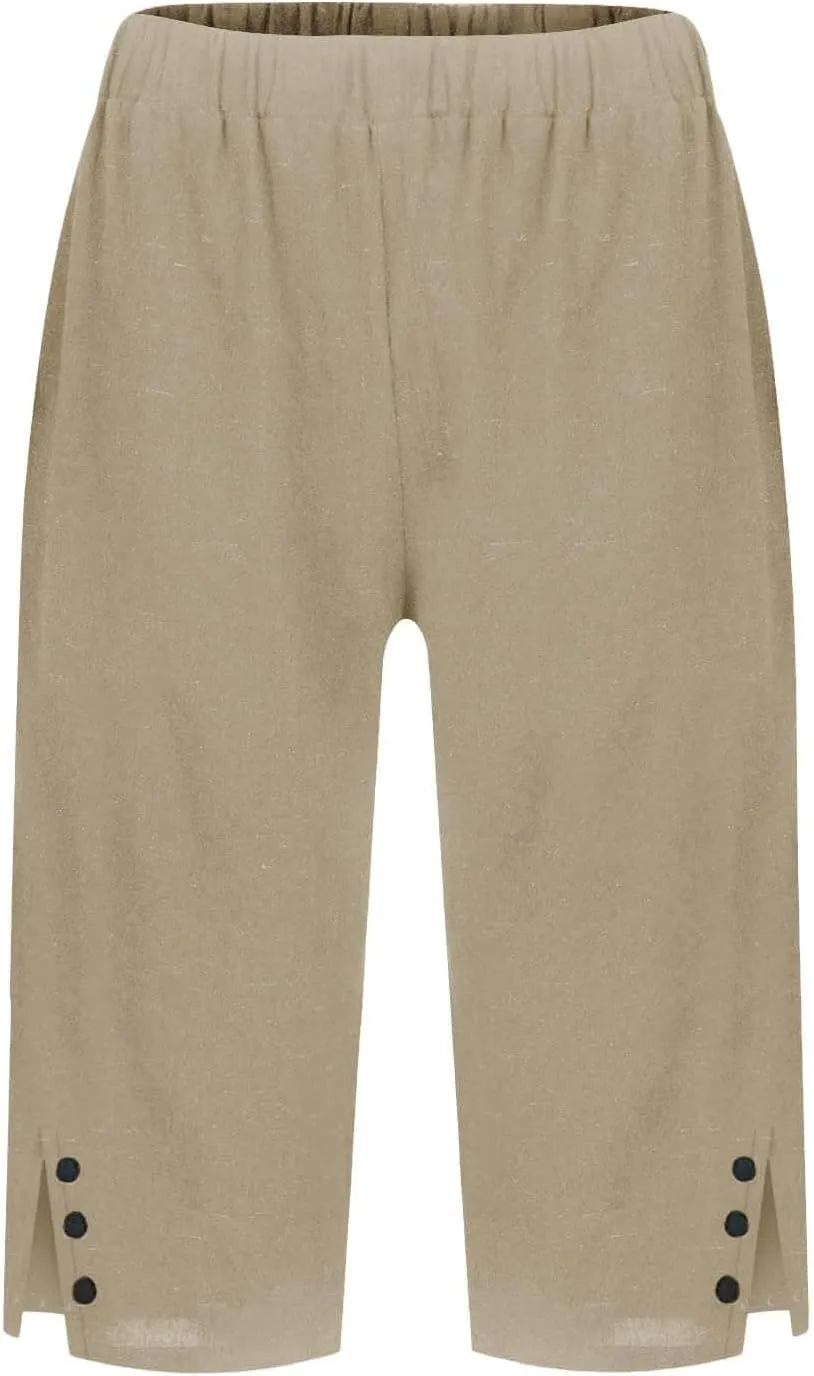Capri Pants for Women Linen Elastic Weight Drawstring Pant 2025 Summer Casual Cotton Wide Leg Trouser with Pockets