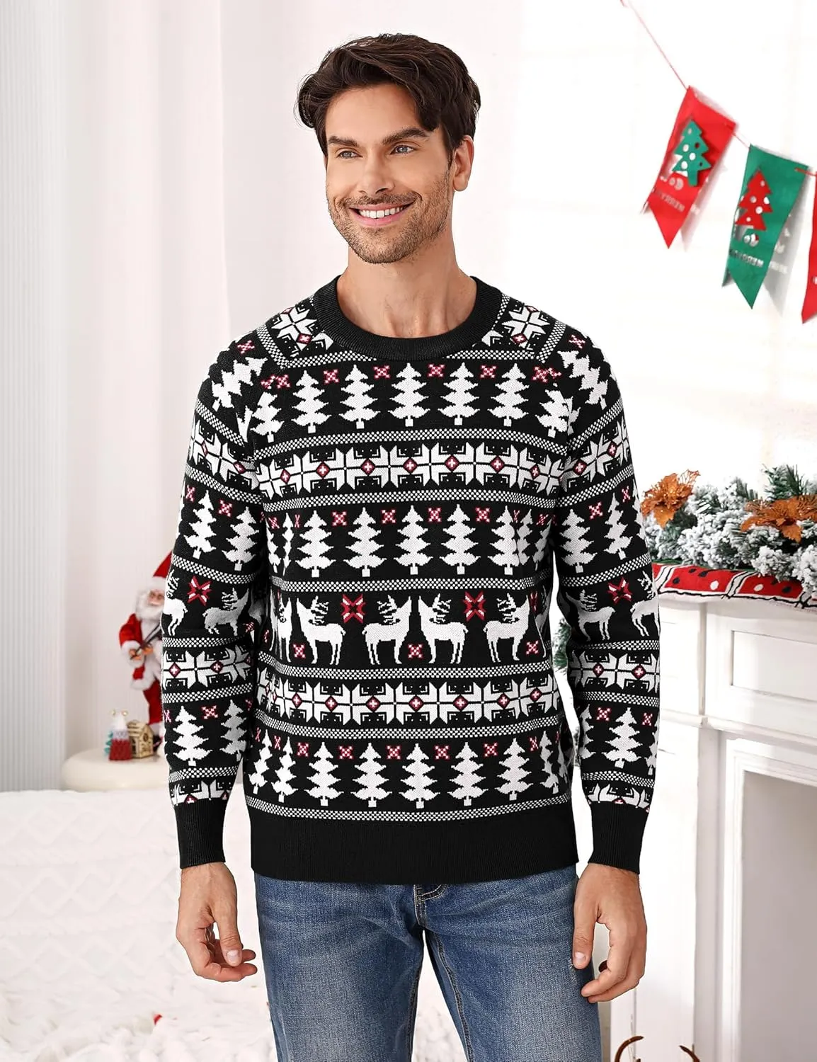 Family Ugly Christmas Sweaters Cute Long Sleeve Crew Neck Reindeer Knitwear Pullover Top Fall Winter Clothes