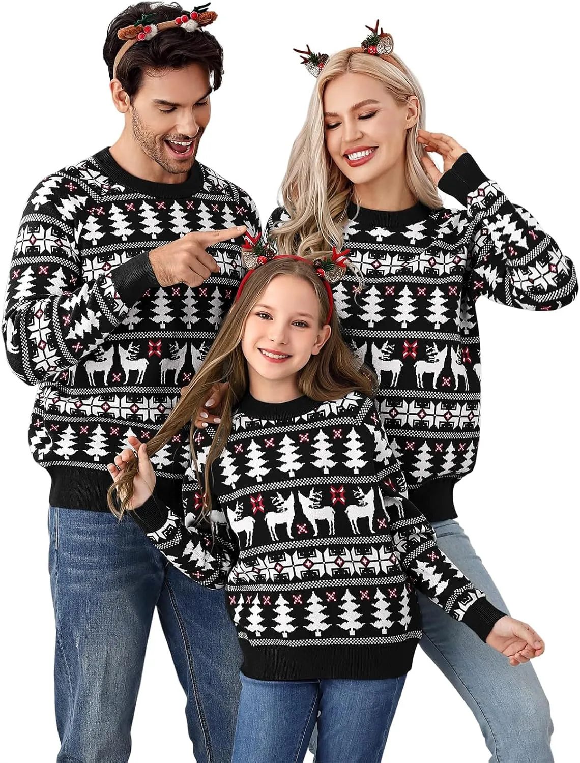 Family Ugly Christmas Sweaters Cute Long Sleeve Crew Neck Reindeer Knitwear Pullover Top Fall Winter Clothes