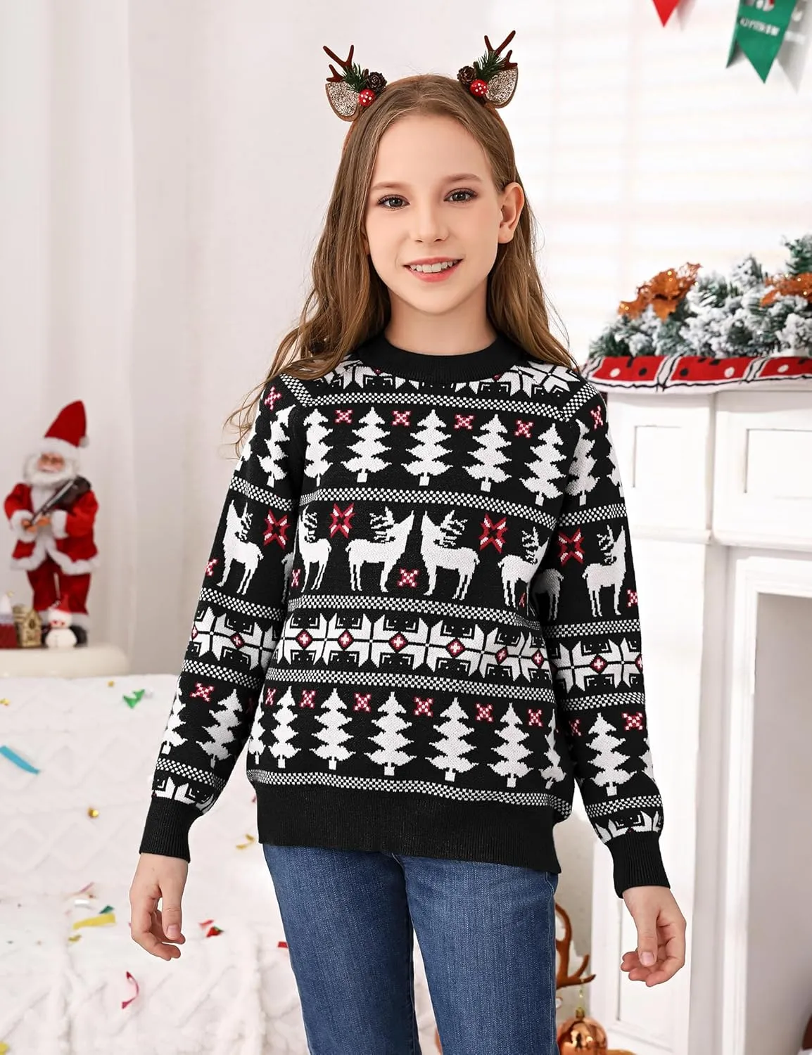 Family Ugly Christmas Sweaters Cute Long Sleeve Crew Neck Reindeer Knitwear Pullover Top Fall Winter Clothes
