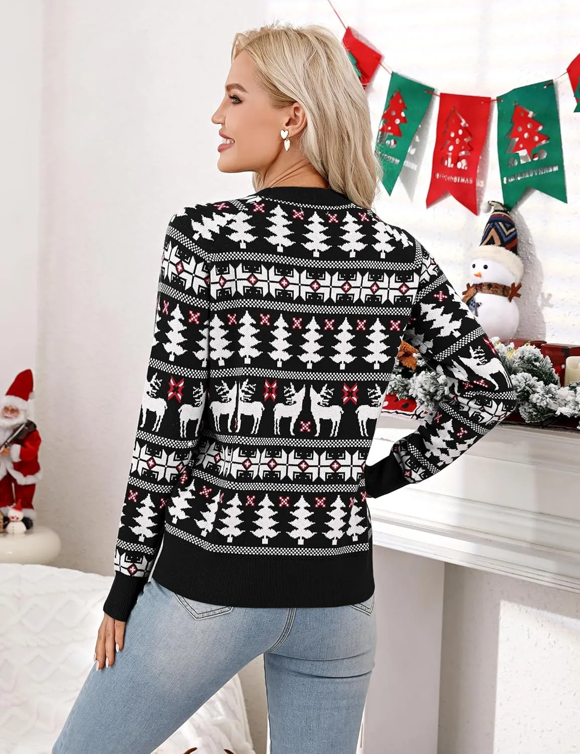 Family Ugly Christmas Sweaters Cute Long Sleeve Crew Neck Reindeer Knitwear Pullover Top Fall Winter Clothes