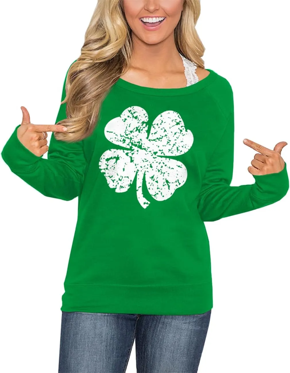 For G and PL Women's St. Patrick's Day Green Long Sleeve Sweatshirt Funny Casual Irish Shirt