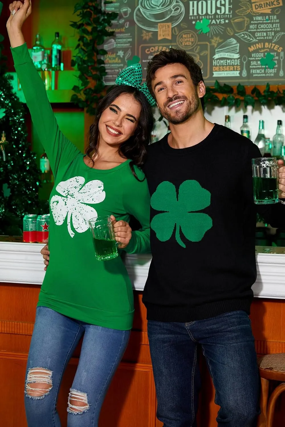 For G and PL Women's St. Patrick's Day Green Long Sleeve Sweatshirt Funny Casual Irish Shirt
