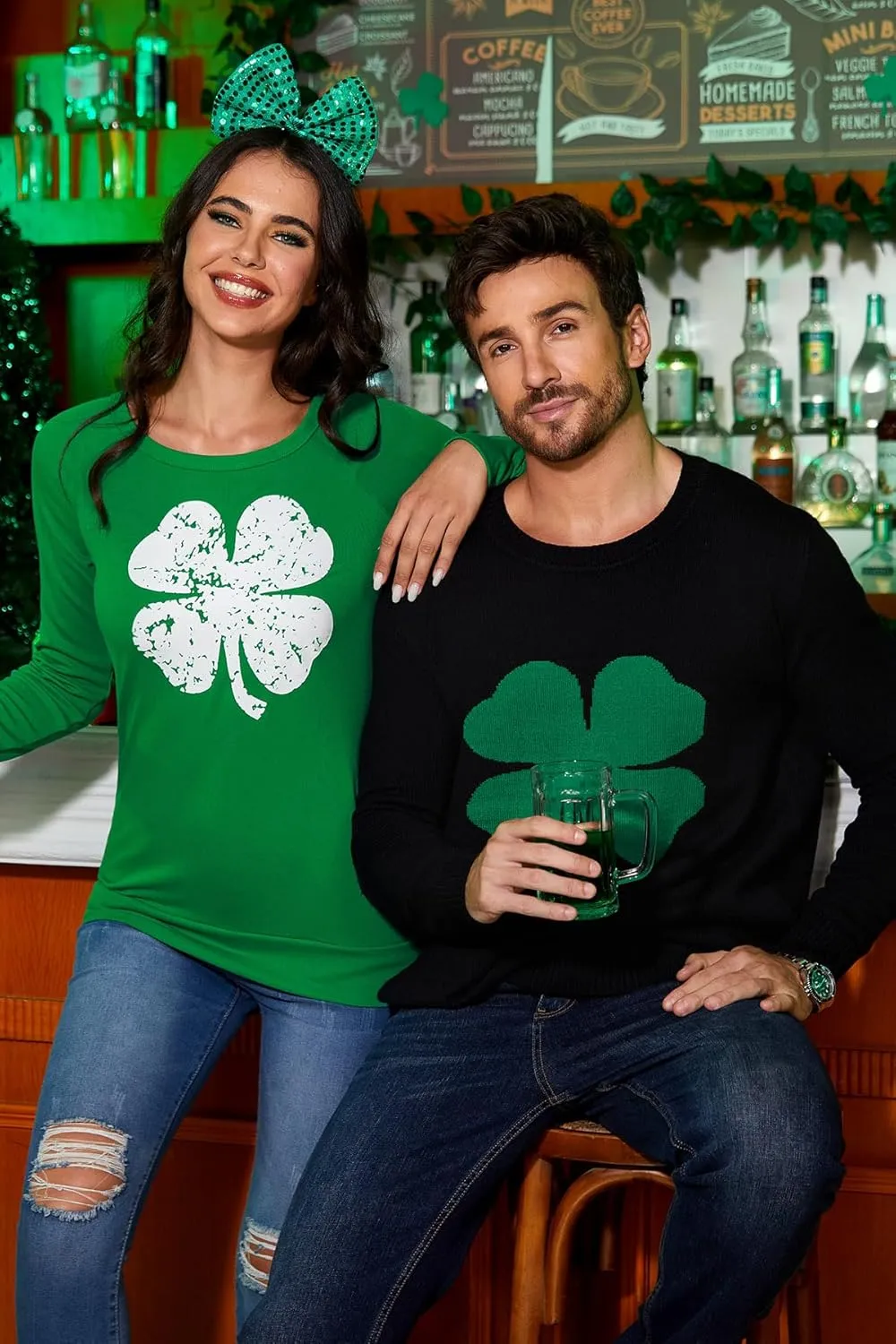 For G and PL Women's St. Patrick's Day Green Long Sleeve Sweatshirt Funny Casual Irish Shirt