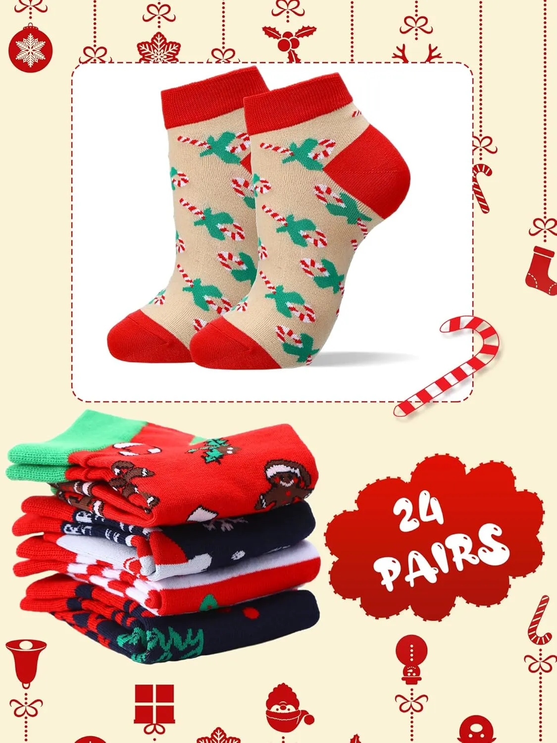 Giegxin 24 Pairs Christmas Ankle Socks for Women Low Cut Socks No Show Gift for Christmas Holiday Gift