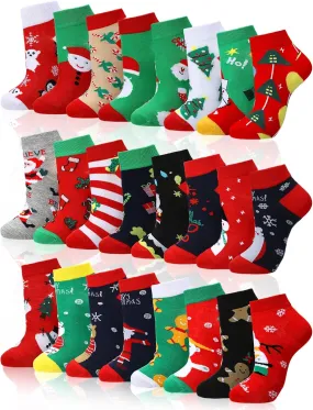 Giegxin 24 Pairs Christmas Ankle Socks for Women Low Cut Socks No Show Gift for Christmas Holiday Gift