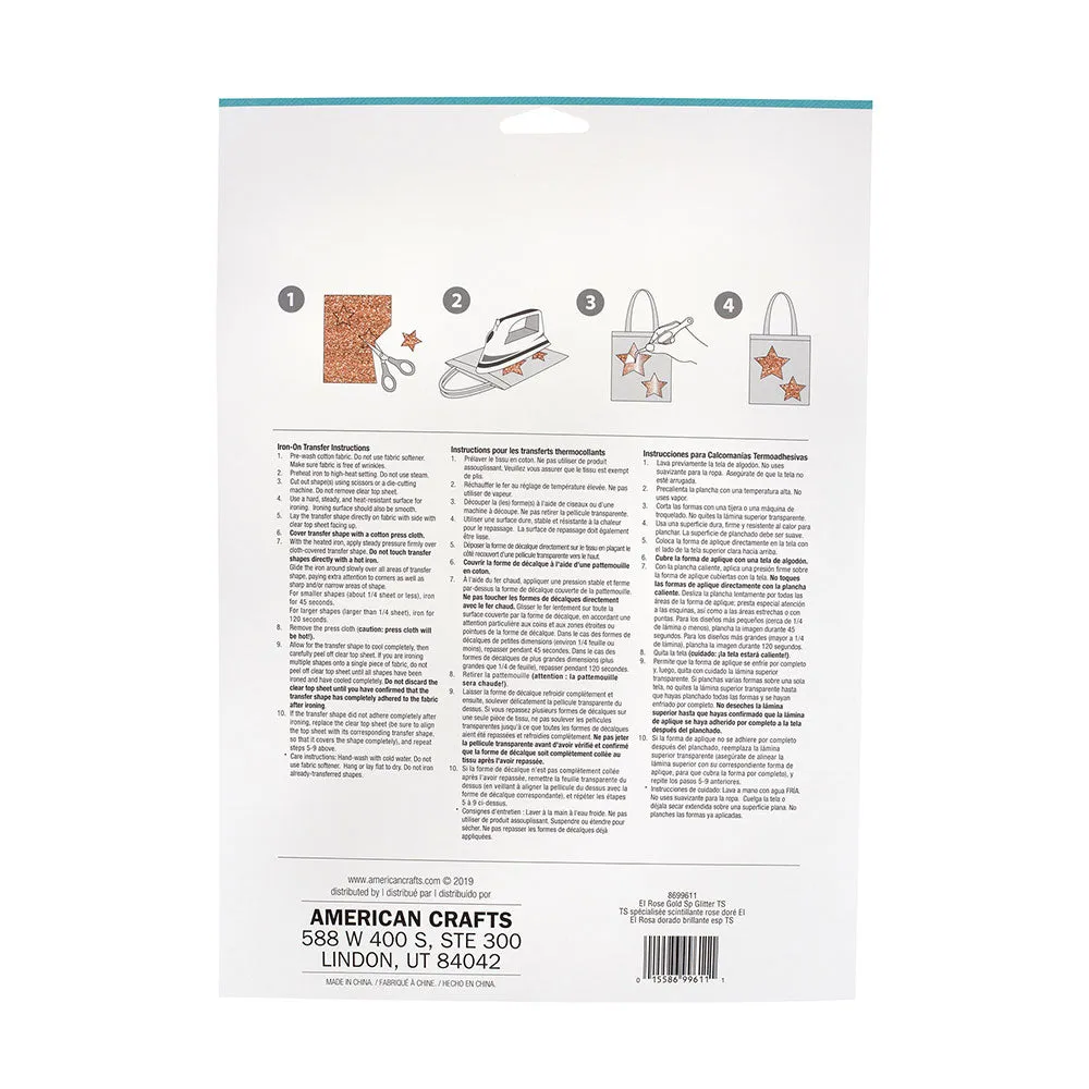 Jolee's Easy Image Iron-On Transfer Single Sheet 8.5"X11" - Rose Gold Glitter*