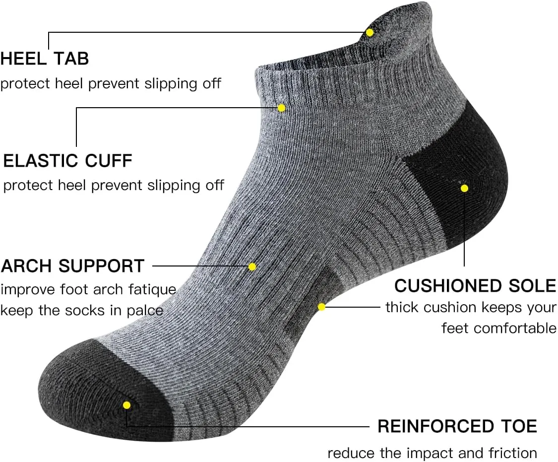 JOYNÉE 10 Pairs Mens Athletic Running Ankle Socks Cushioned Breathable Low Cut Sports Tab Socks for Men,Sock Size 10-13