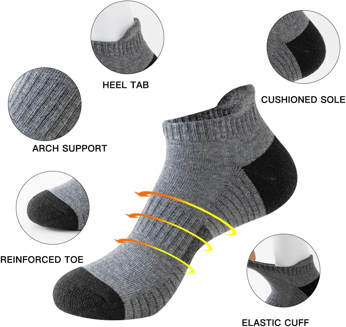 JOYNÉE 10 Pairs Mens Athletic Running Ankle Socks Cushioned Breathable Low Cut Sports Tab Socks for Men,Sock Size 10-13