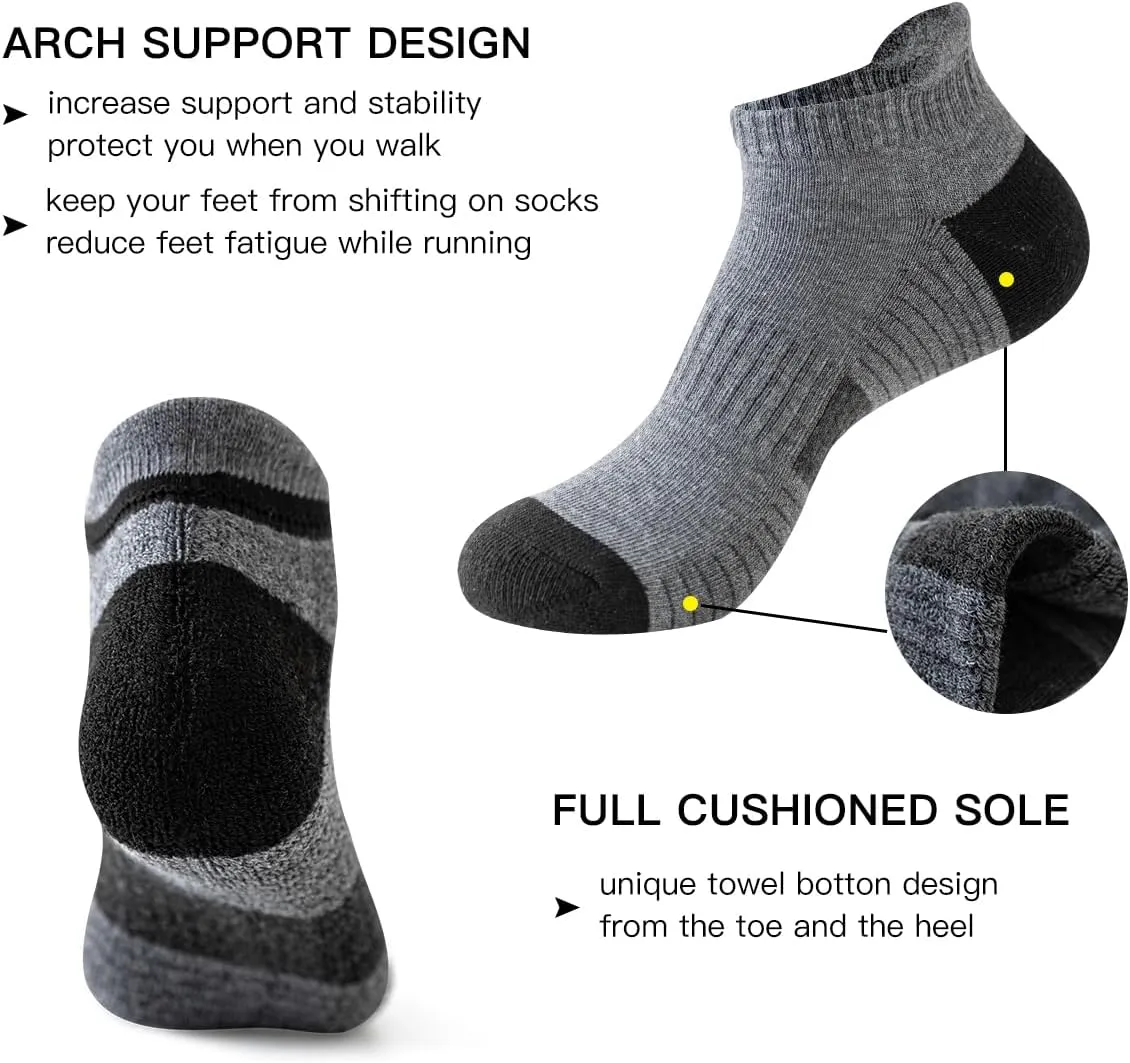 JOYNÉE 10 Pairs Mens Athletic Running Ankle Socks Cushioned Breathable Low Cut Sports Tab Socks for Men,Sock Size 10-13