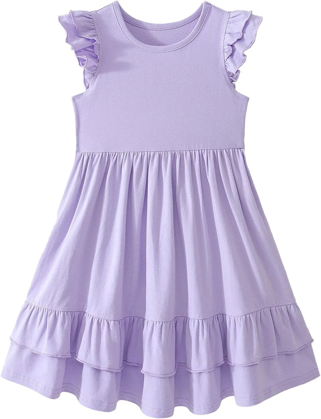 Little Bitty Toddler Girl's Dresses Summer Cotton Dress Flutter Sleeve Tiered Casual Skater Frock Twirly Sundress 3-8 Years