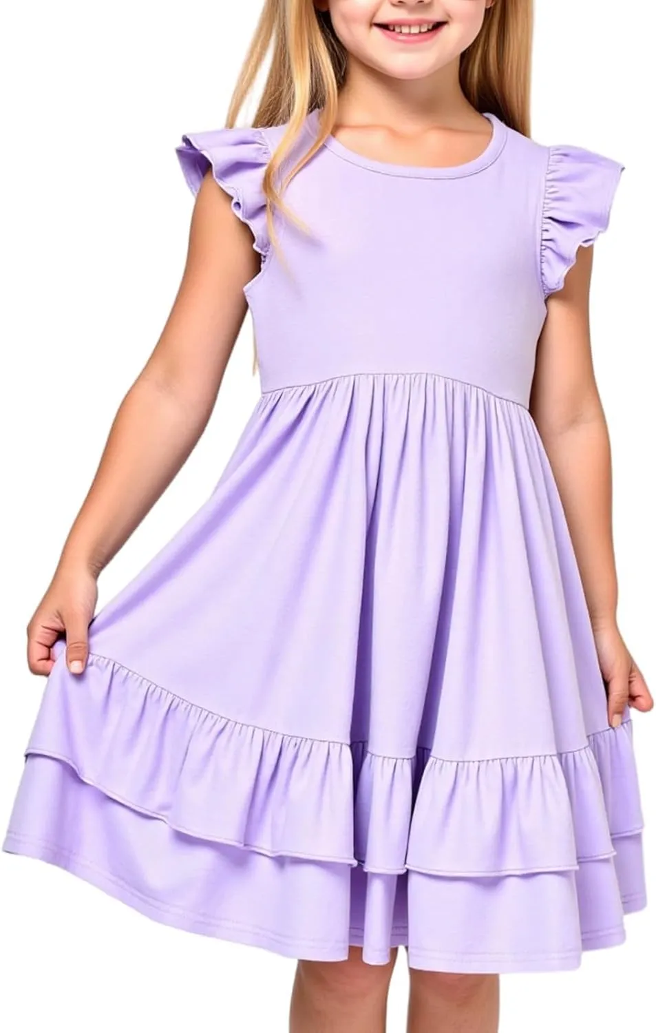 Little Bitty Toddler Girl's Dresses Summer Cotton Dress Flutter Sleeve Tiered Casual Skater Frock Twirly Sundress 3-8 Years