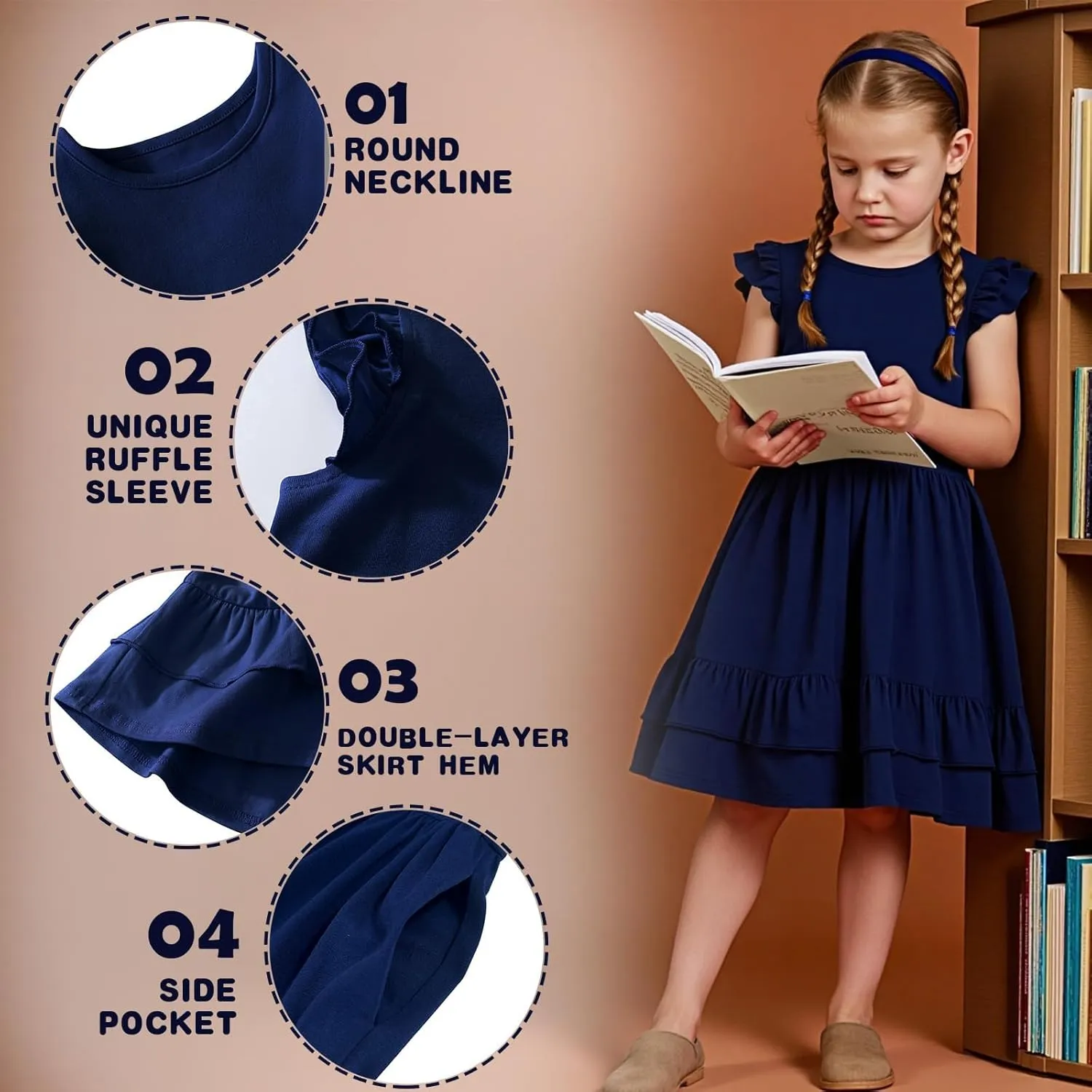 Little Bitty Toddler Girl's Dresses Summer Cotton Dress Flutter Sleeve Tiered Casual Skater Frock Twirly Sundress 3-8 Years