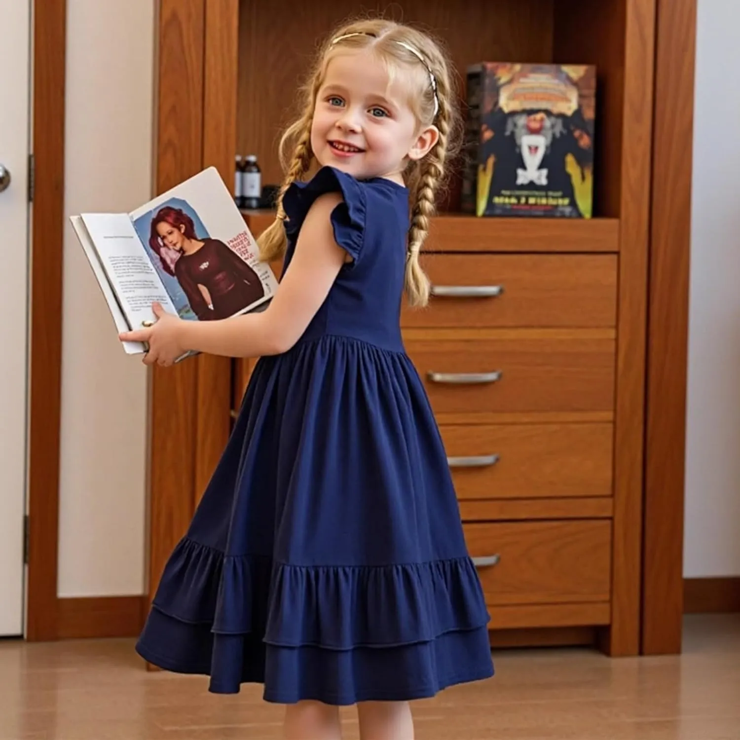 Little Bitty Toddler Girl's Dresses Summer Cotton Dress Flutter Sleeve Tiered Casual Skater Frock Twirly Sundress 3-8 Years