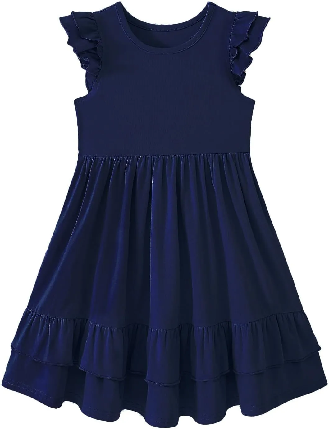 Little Bitty Toddler Girl's Dresses Summer Cotton Dress Flutter Sleeve Tiered Casual Skater Frock Twirly Sundress 3-8 Years