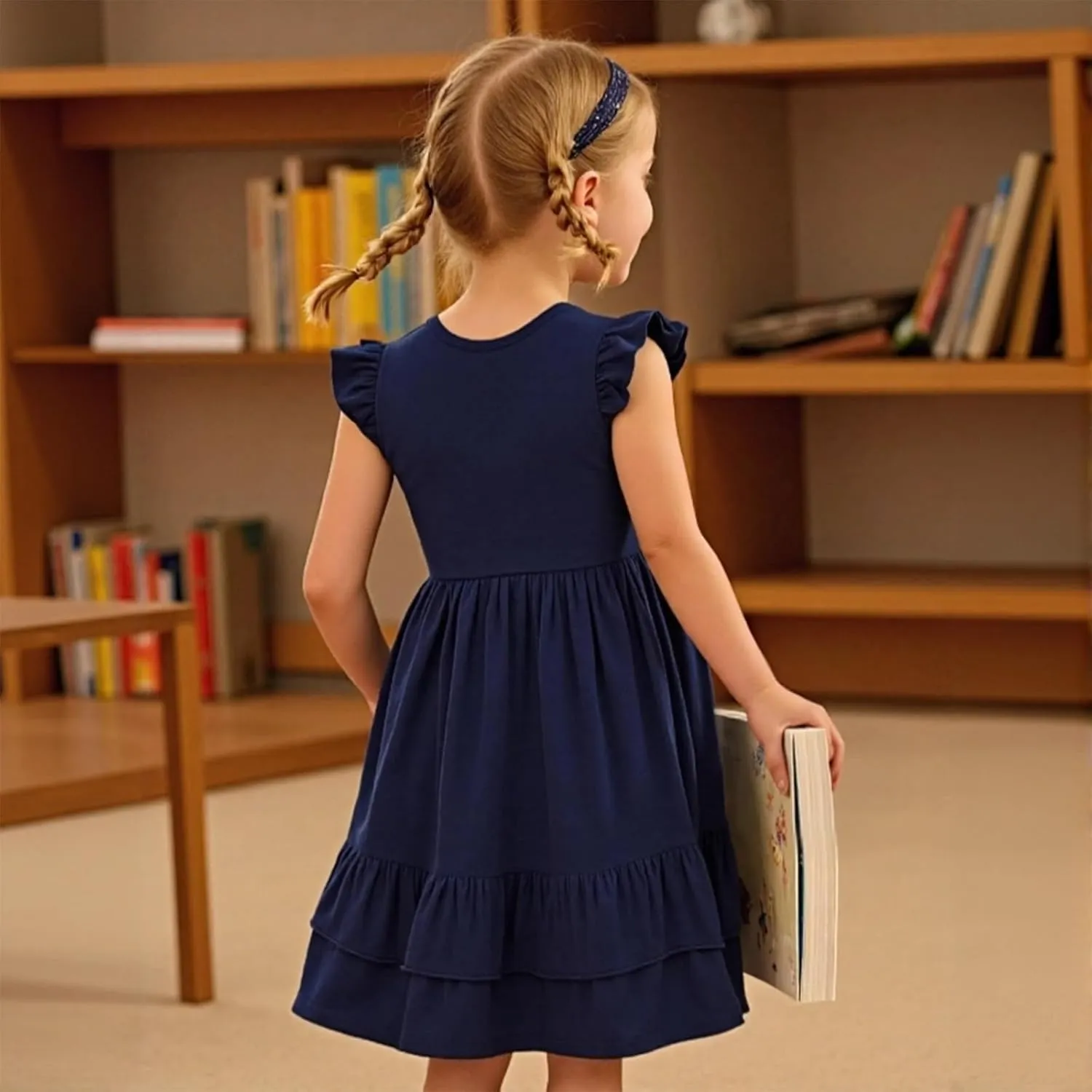 Little Bitty Toddler Girl's Dresses Summer Cotton Dress Flutter Sleeve Tiered Casual Skater Frock Twirly Sundress 3-8 Years