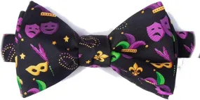 Men's Alynn 100% Silk Black Mardi Gras Masquerade Novelty Party Self Tie Bow Tie