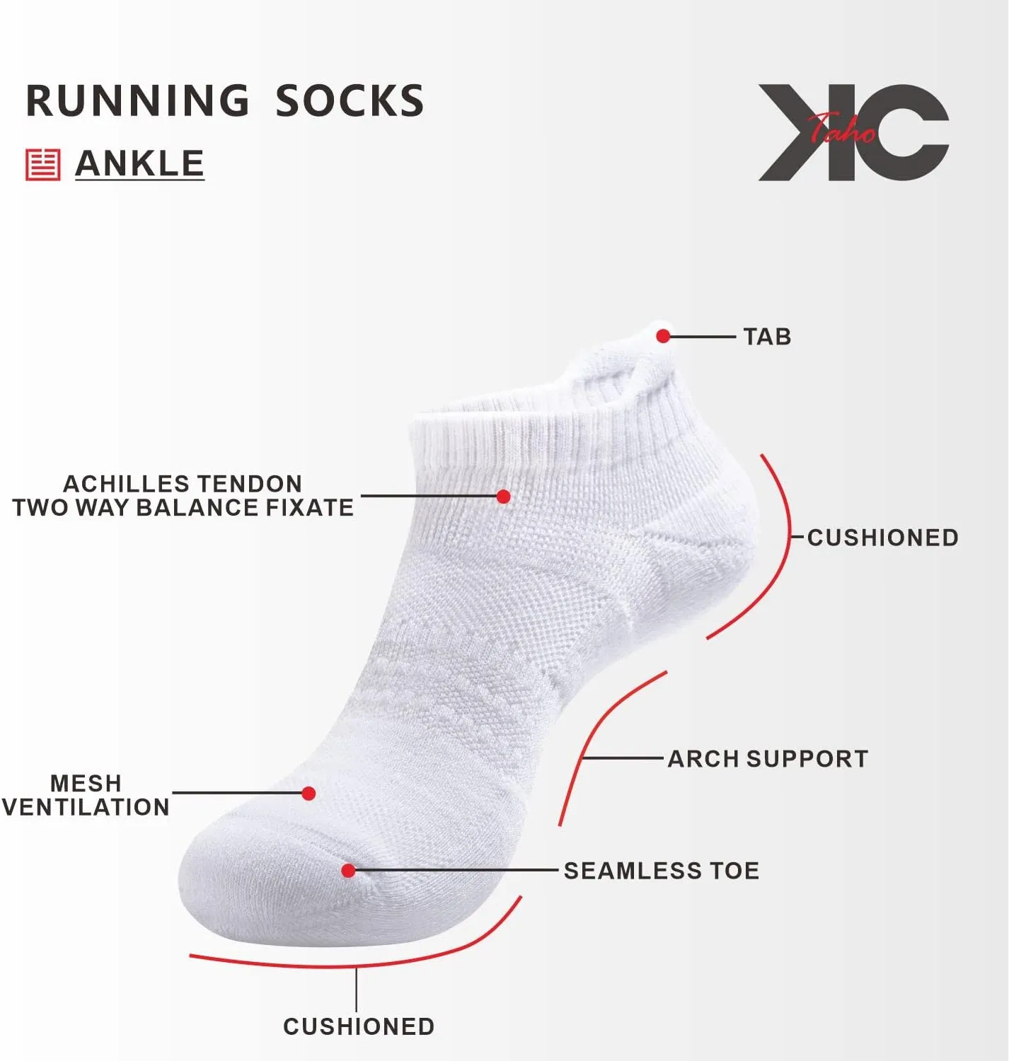 Men's Performance Athletic Running Socks 6/8 Pairs Arch Support Cushioned Cotton Low Cut Sports Ankle Sock