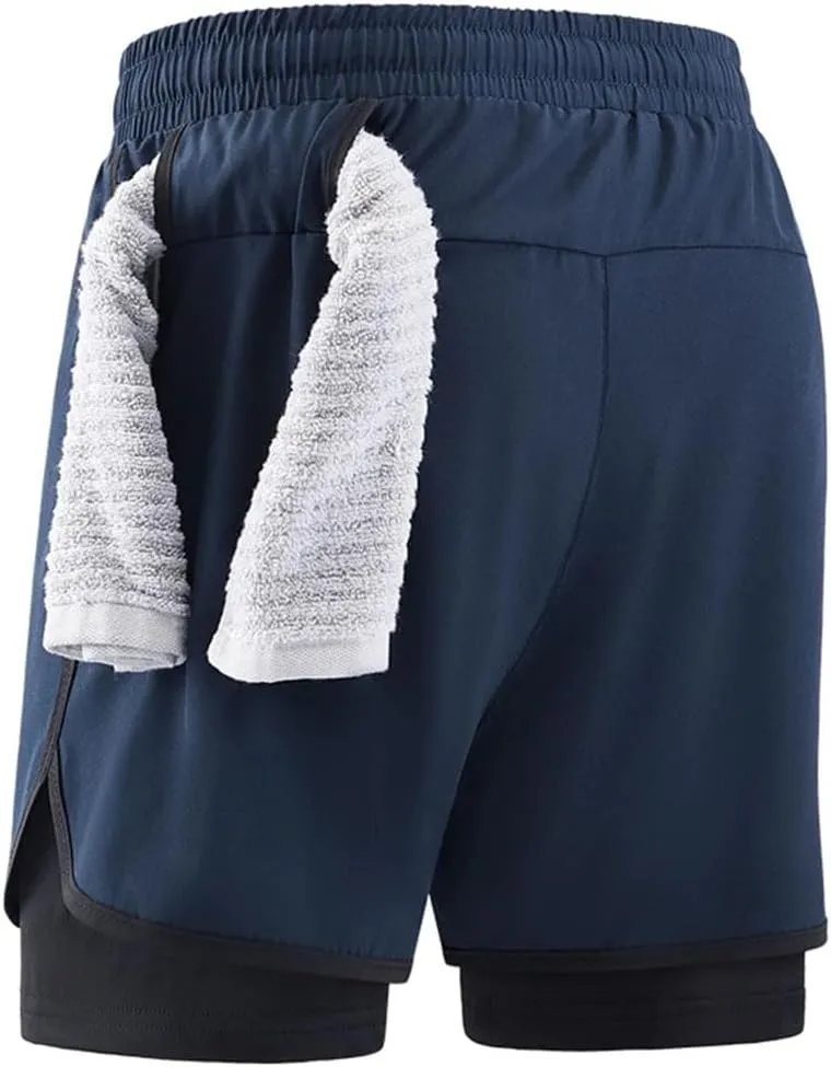 Men's Quick Dry 2-in-1 Running Shorts Elastic Waist Athletic Fit Gym Sports Training Jogger Sweatpants Shorts