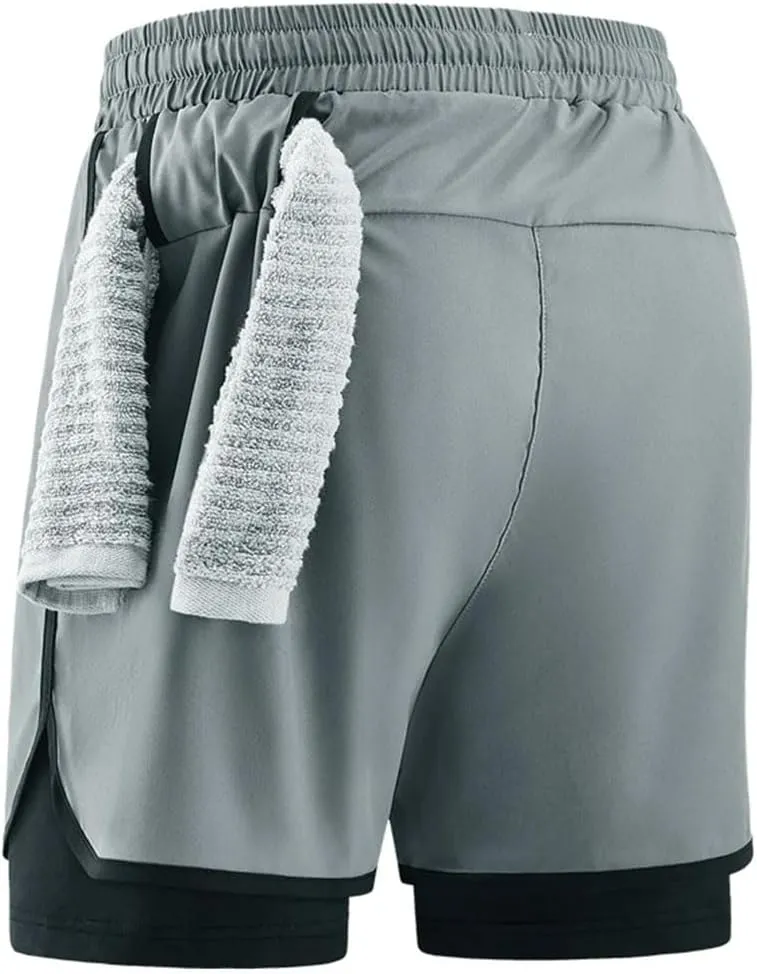 Men's Quick Dry 2-in-1 Running Shorts Elastic Waist Athletic Fit Gym Sports Training Jogger Sweatpants Shorts