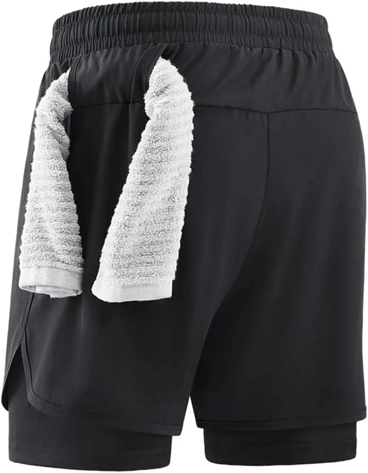 Men's Quick Dry 2-in-1 Running Shorts Elastic Waist Athletic Fit Gym Sports Training Jogger Sweatpants Shorts
