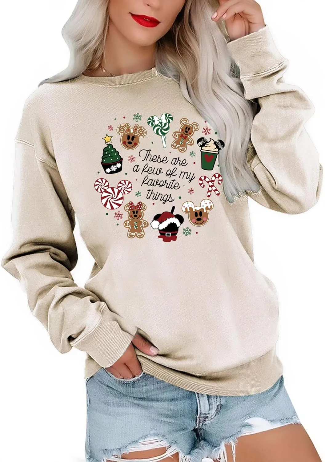 Merry Christmas Sweatshirts for Women Funny Christmas Doodles Sweatshirt Holiday Xmas Sweaters
