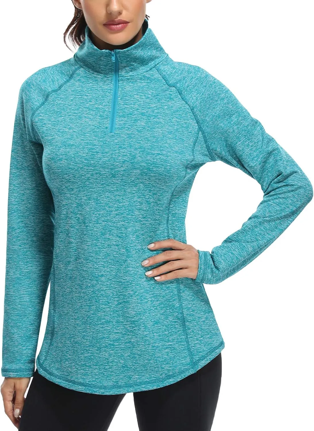 Miusey Womens Quarter Zip Running Pullover Jackets Long Sleeve Workout Tops (PRIME)
