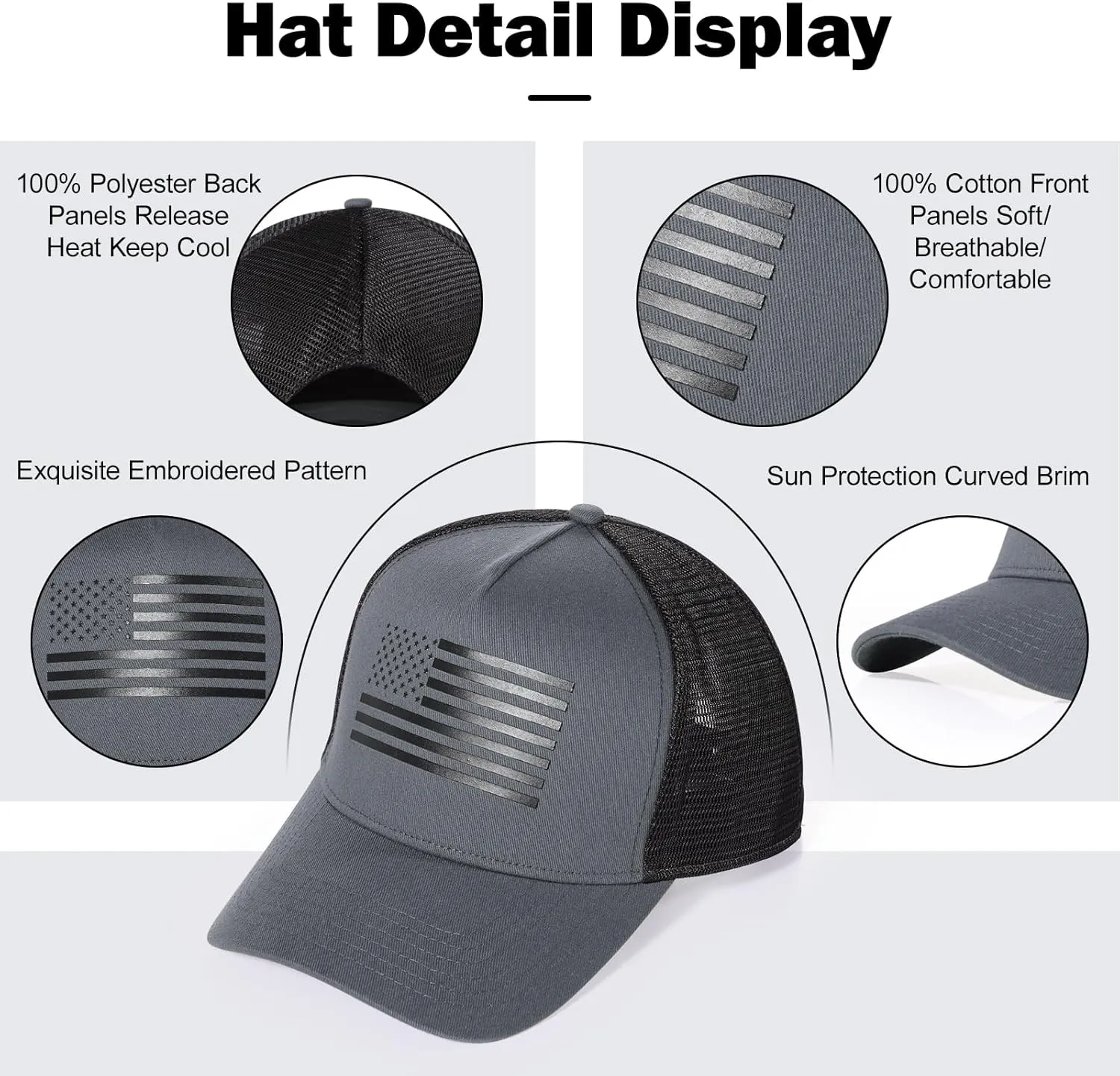 Oversize XXL American Flag Trucker Hat - Adjustable 23"-25.5" Baseball Cap - 3D Embossed Logo Mesh Snapback Hat