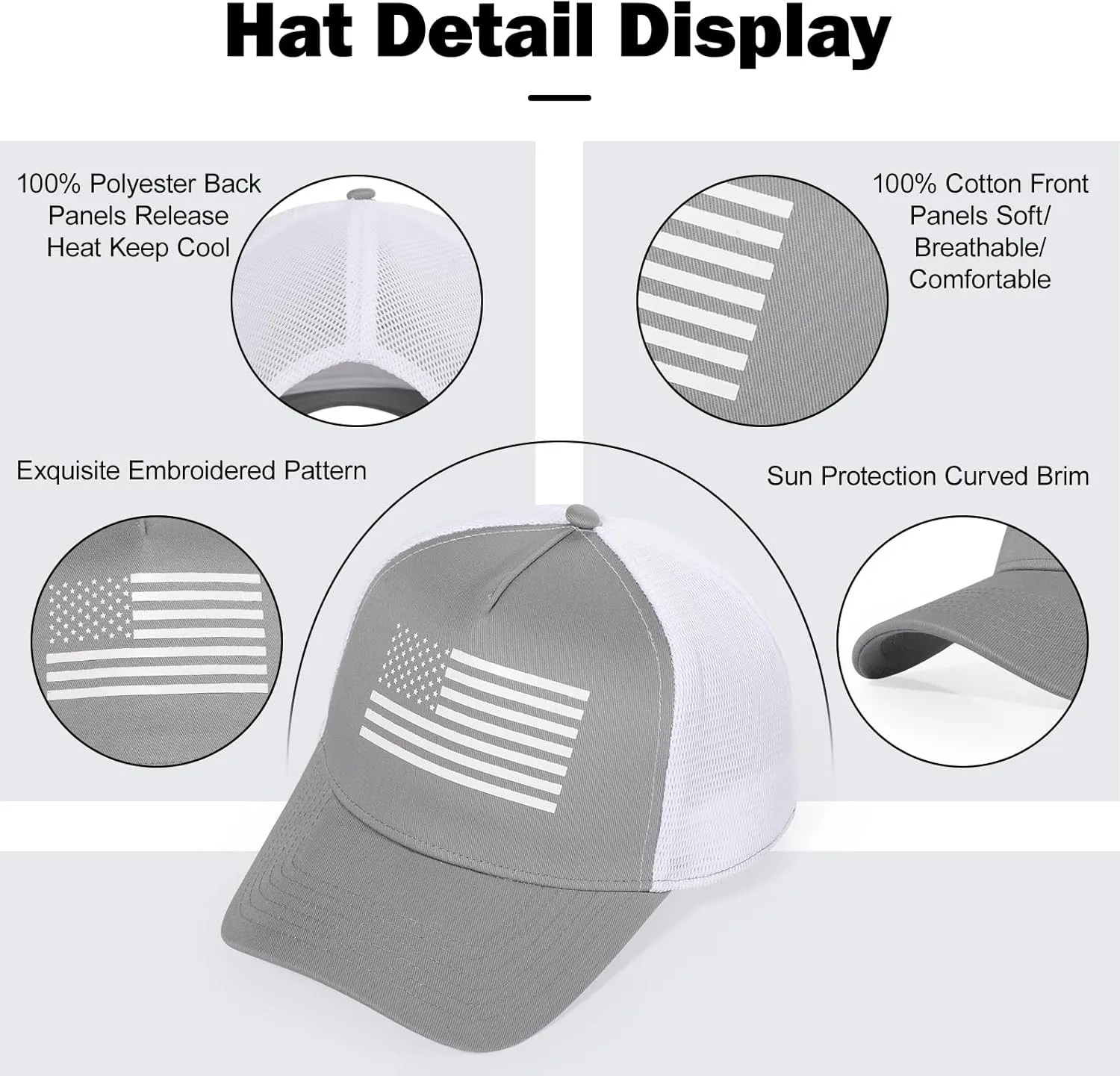 Oversize XXL American Flag Trucker Hat - Adjustable 23"-25.5" Baseball Cap - 3D Embossed Logo Mesh Snapback Hat