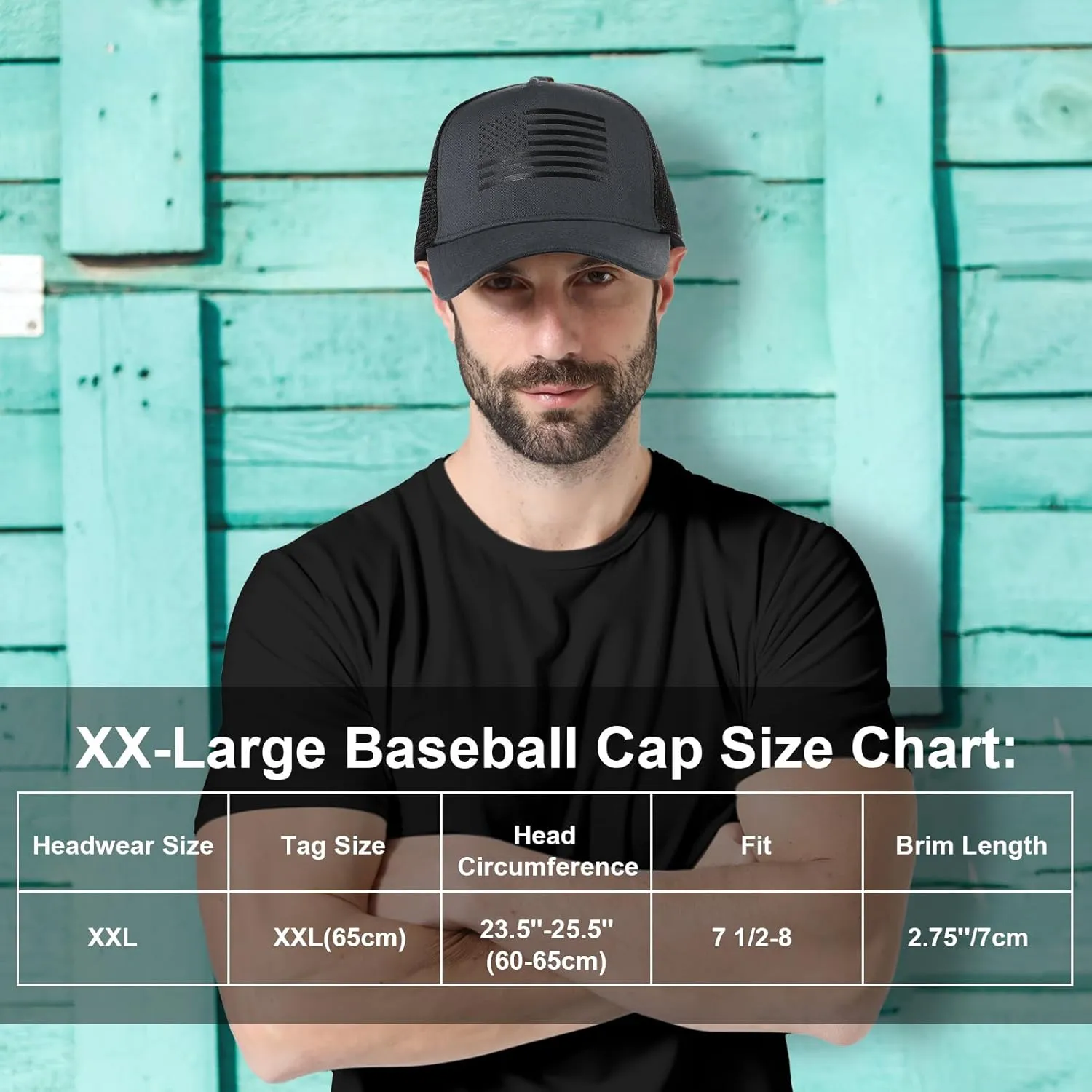 Oversize XXL American Flag Trucker Hat - Adjustable 23"-25.5" Baseball Cap - 3D Embossed Logo Mesh Snapback Hat