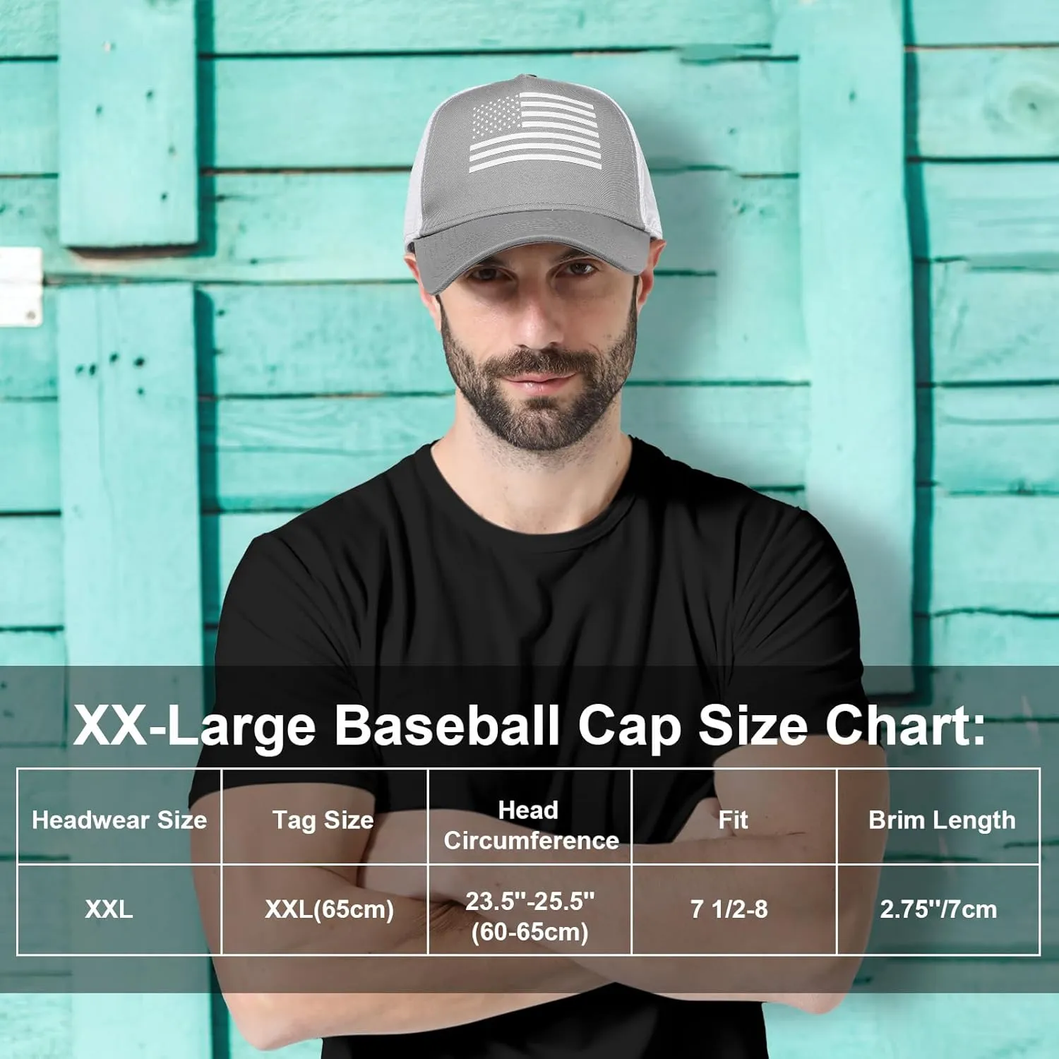 Oversize XXL American Flag Trucker Hat - Adjustable 23"-25.5" Baseball Cap - 3D Embossed Logo Mesh Snapback Hat