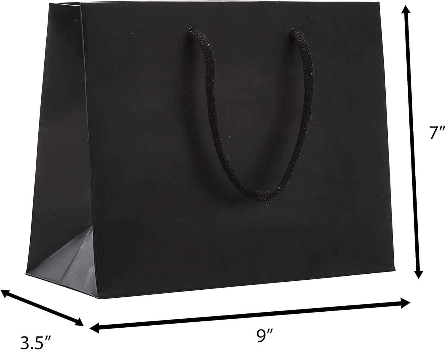 PTP BAGS Black Matte 9" x 3.5" x 7" Euro Tote Bags [Pack of 100] Reusable Paper Gift Euro Tote