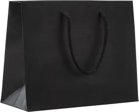 PTP BAGS Black Matte 9" x 3.5" x 7" Euro Tote Bags [Pack of 100] Reusable Paper Gift Euro Tote