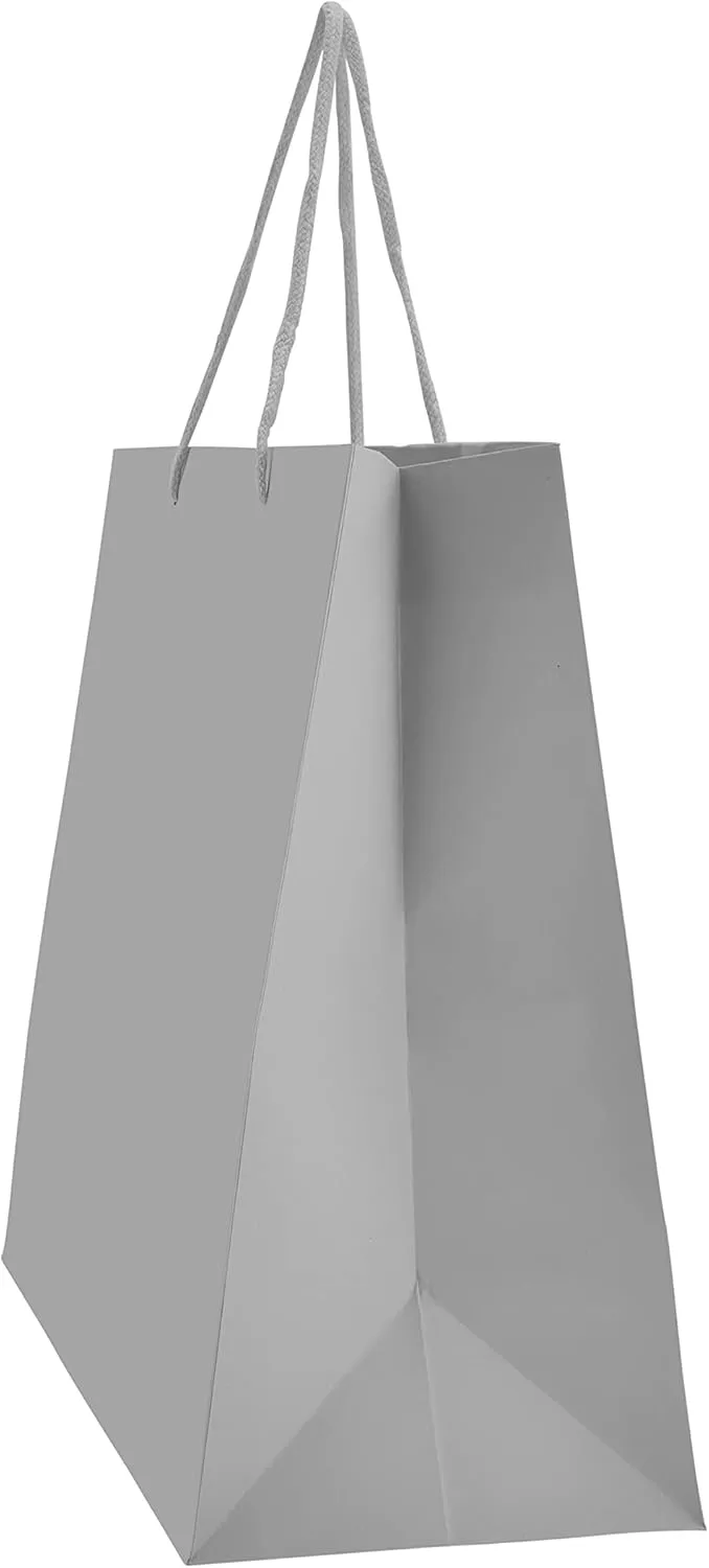 PTP BAGS Silver Gloss 13" x 5" x 10" Euro Tote Bags [Pack of 100] Reusable Paper Gift Euro Tote