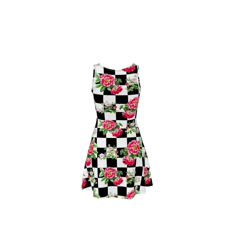 Rose on Checkered Skater Dress
