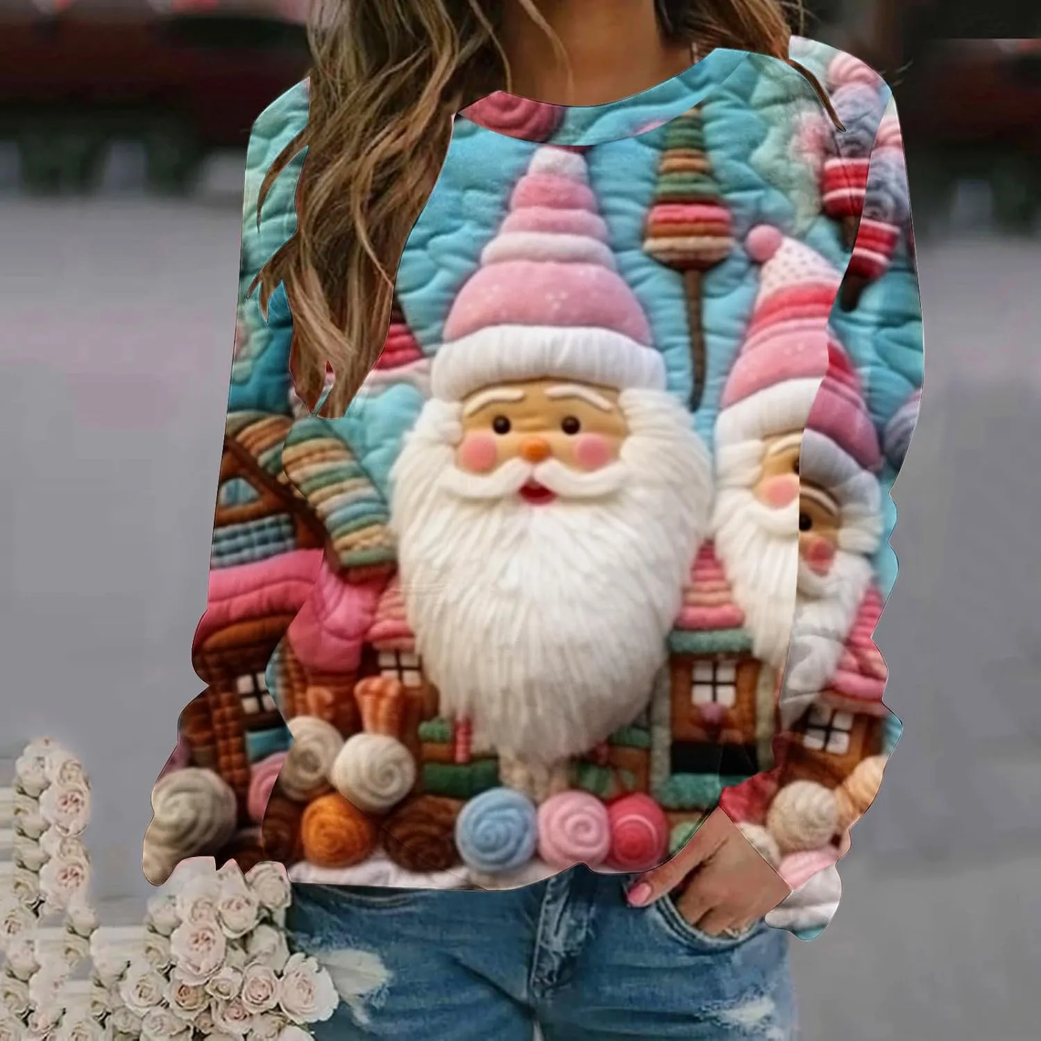 SMIDOW Women Ugly Christmas Sweatshirts 3D Digital Print Novelty Pullover Tops Funny Santa Xmas Tree Graphic Holiday Outfits