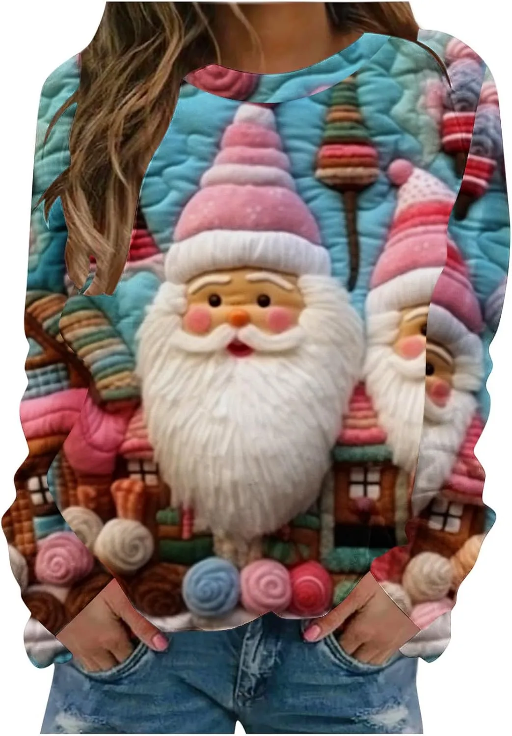 SMIDOW Women Ugly Christmas Sweatshirts 3D Digital Print Novelty Pullover Tops Funny Santa Xmas Tree Graphic Holiday Outfits