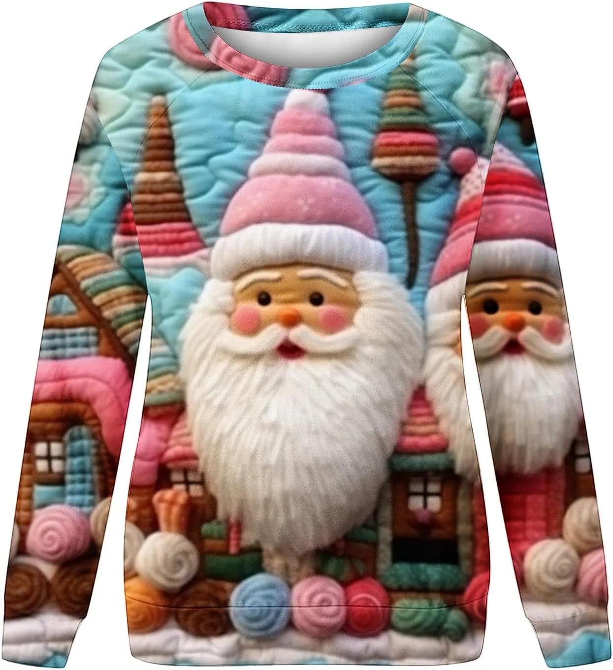 SMIDOW Women Ugly Christmas Sweatshirts 3D Digital Print Novelty Pullover Tops Funny Santa Xmas Tree Graphic Holiday Outfits