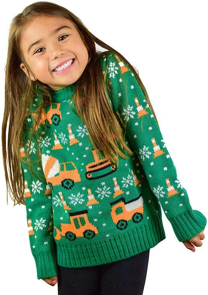 Tstars Construction Tractors & Bulldozers Boys Ugly Christmas Sweater Xmas Toddler Kids Sweaters
