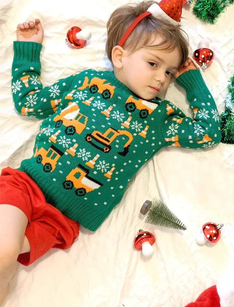 Tstars Construction Tractors & Bulldozers Boys Ugly Christmas Sweater Xmas Toddler Kids Sweaters